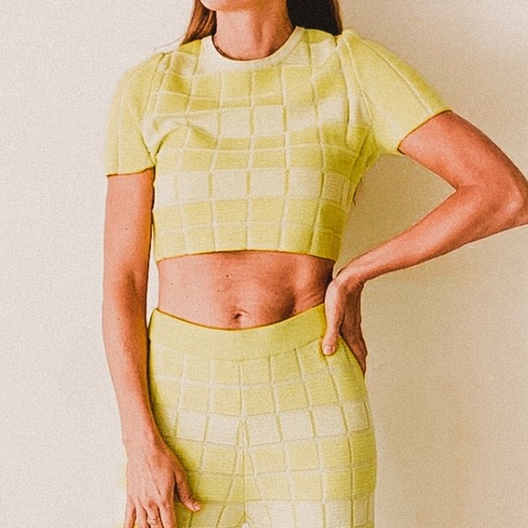 Solid & Striped Yellow Pear & Marshmallow Checkered Gingham Knit Cara Top Small - Picture 1 of 5